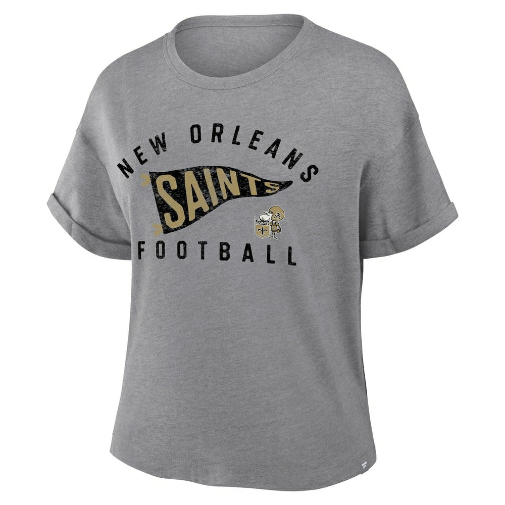 New Orleans Saints Women's Pennant Wave Tribute Tri-Blend Boxy T-Shirt - Heather Gray on sale
