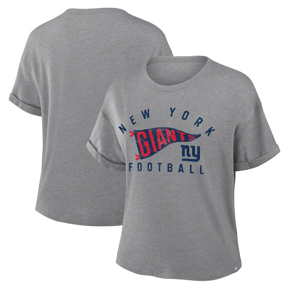 New York Giants Women's Pennant Wave Tribute Tri-Blend Boxy T-Shirt - Heather Gray online
