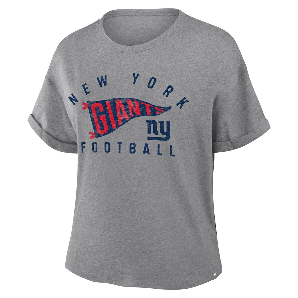 New York Giants Women's Pennant Wave Tribute Tri-Blend Boxy T-Shirt - Heather Gray online