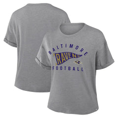 Baltimore Ravens Women's Pennant Wave Tribute Tri-Blend Boxy T-Shirt - Heather Gray cheap
