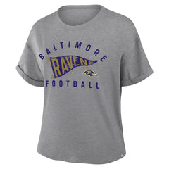 Baltimore Ravens Women's Pennant Wave Tribute Tri-Blend Boxy T-Shirt - Heather Gray cheap
