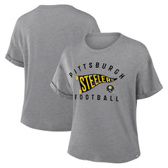 Pittsburgh Steelers Women's Pennant Wave Tribute Tri-Blend Boxy T-Shirt - Heather Gray outlet