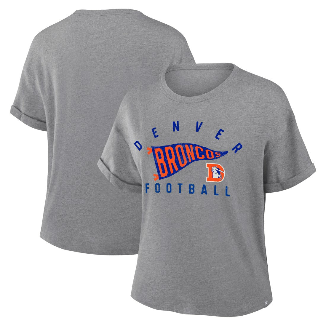Denver Broncos Women's Pennant Wave Tribute Tri-Blend Boxy T-Shirt - Heather Gray sale