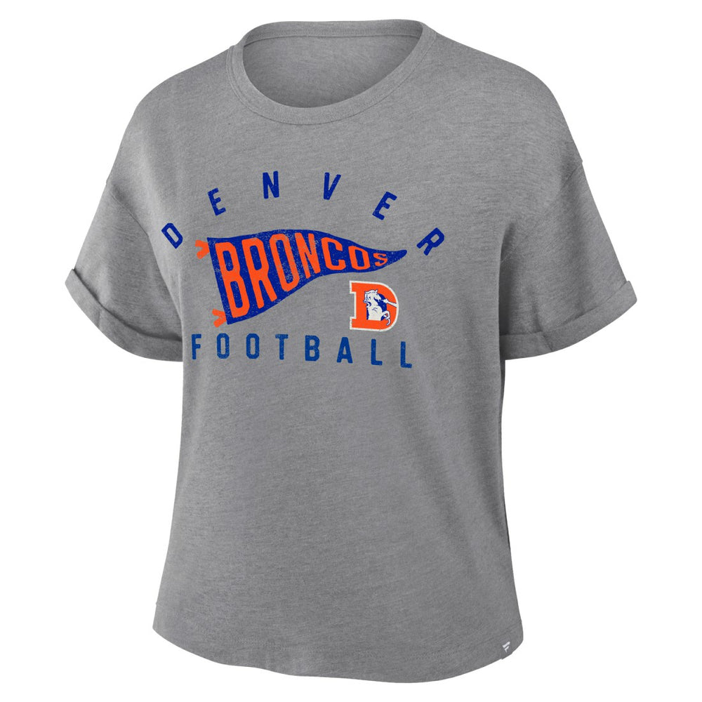 Denver Broncos Women's Pennant Wave Tribute Tri-Blend Boxy T-Shirt - Heather Gray sale