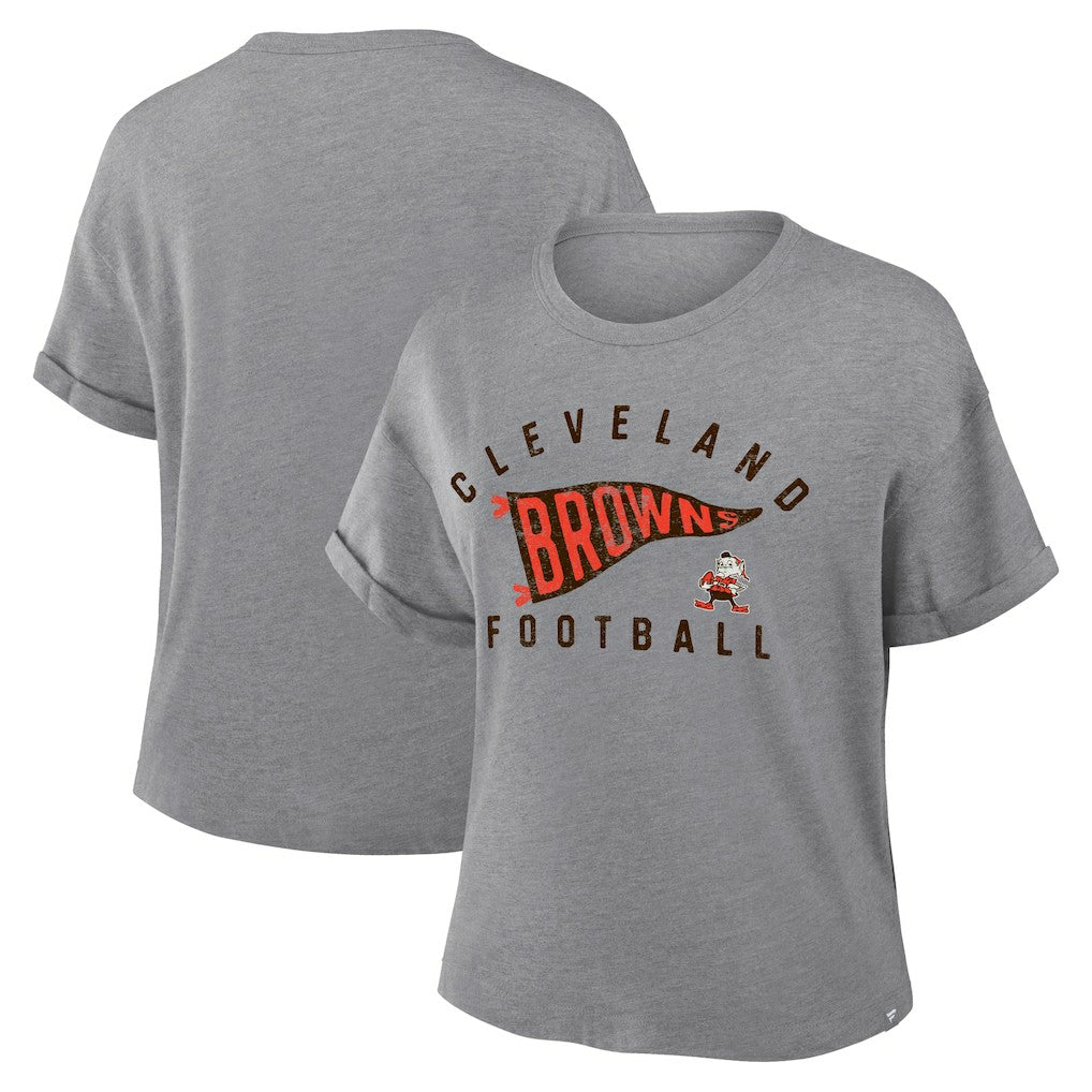 Cleveland Browns Women's Pennant Wave Tribute Tri-Blend Boxy T-Shirt - Heather Gray outlet