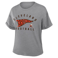 Cleveland Browns Women's Pennant Wave Tribute Tri-Blend Boxy T-Shirt - Heather Gray outlet