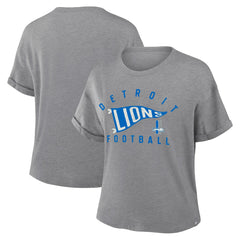 Detroit Lions Women's Pennant Wave Tribute Tri-Blend Boxy T-Shirt - Heather Gray discount