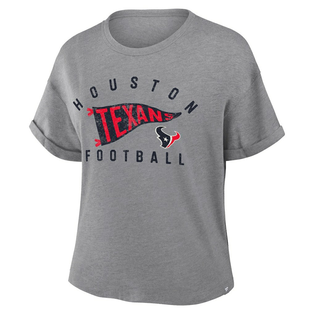 Houston Texans Women's Pennant Wave Tribute Tri-Blend Boxy T-Shirt - Heather Gray for sale