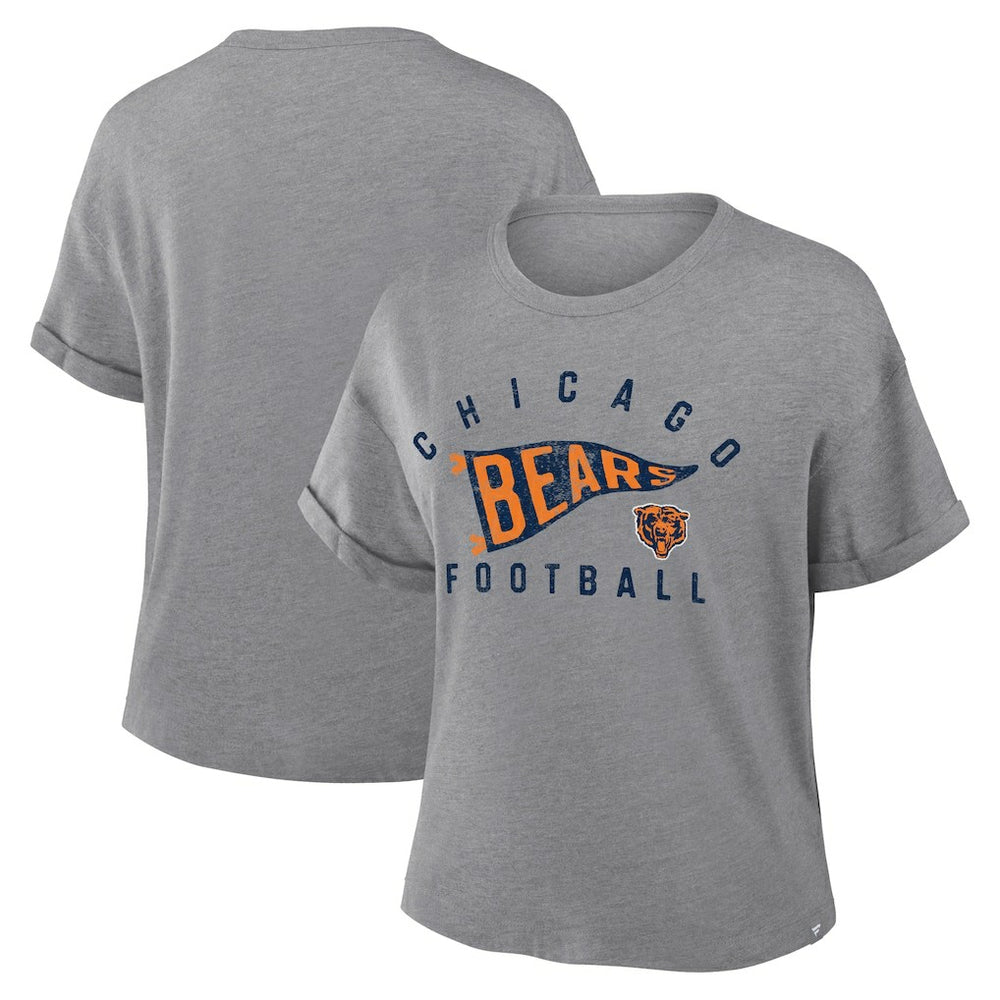 Chicago Bears Women's Pennant Wave Tribute Tri-Blend Boxy T-Shirt - Heather Gray sale