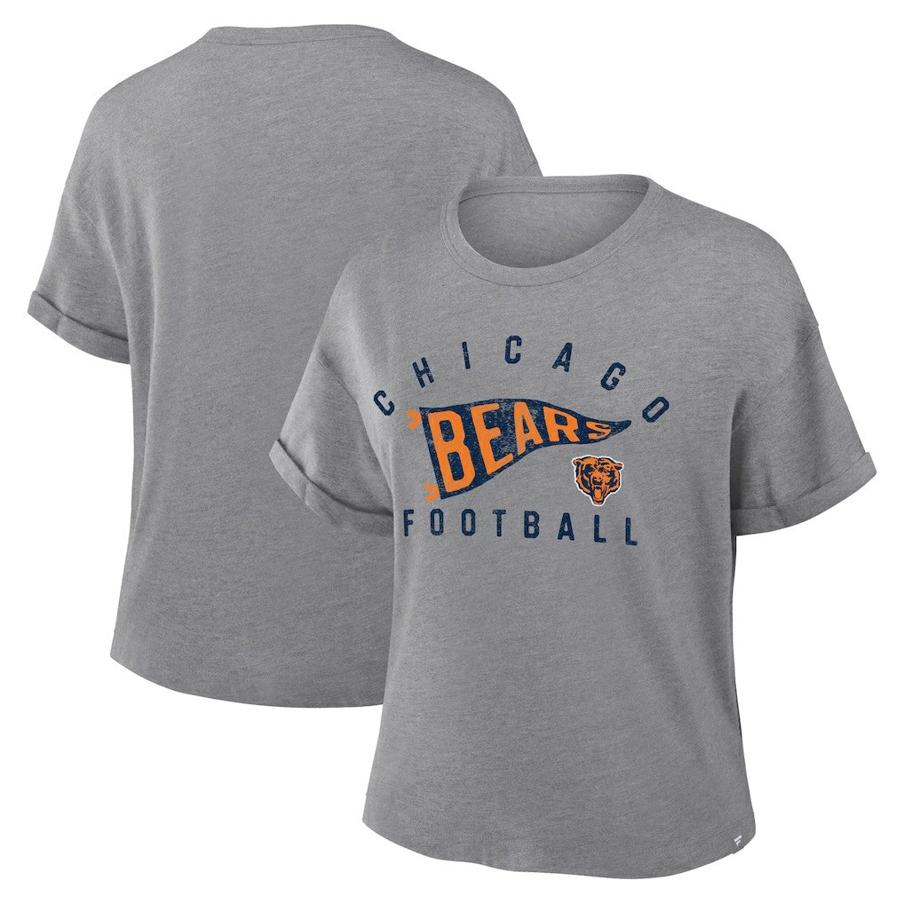 Chicago Bears Women's Pennant Wave Tribute Tri-Blend Boxy T-Shirt - Heather Gray sale