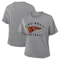 Cincinnati Bengals Women's Pennant Wave Tribute Tri-Blend Boxy T-Shirt - Heather Gray discount