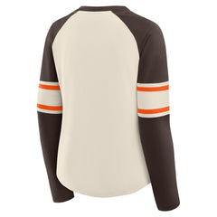 Cleveland Browns Women's Hometown Gridiron Hero Raglan Lace-Up V-Neck Long Sleeve T-Shirt - Cream/Brown outlet