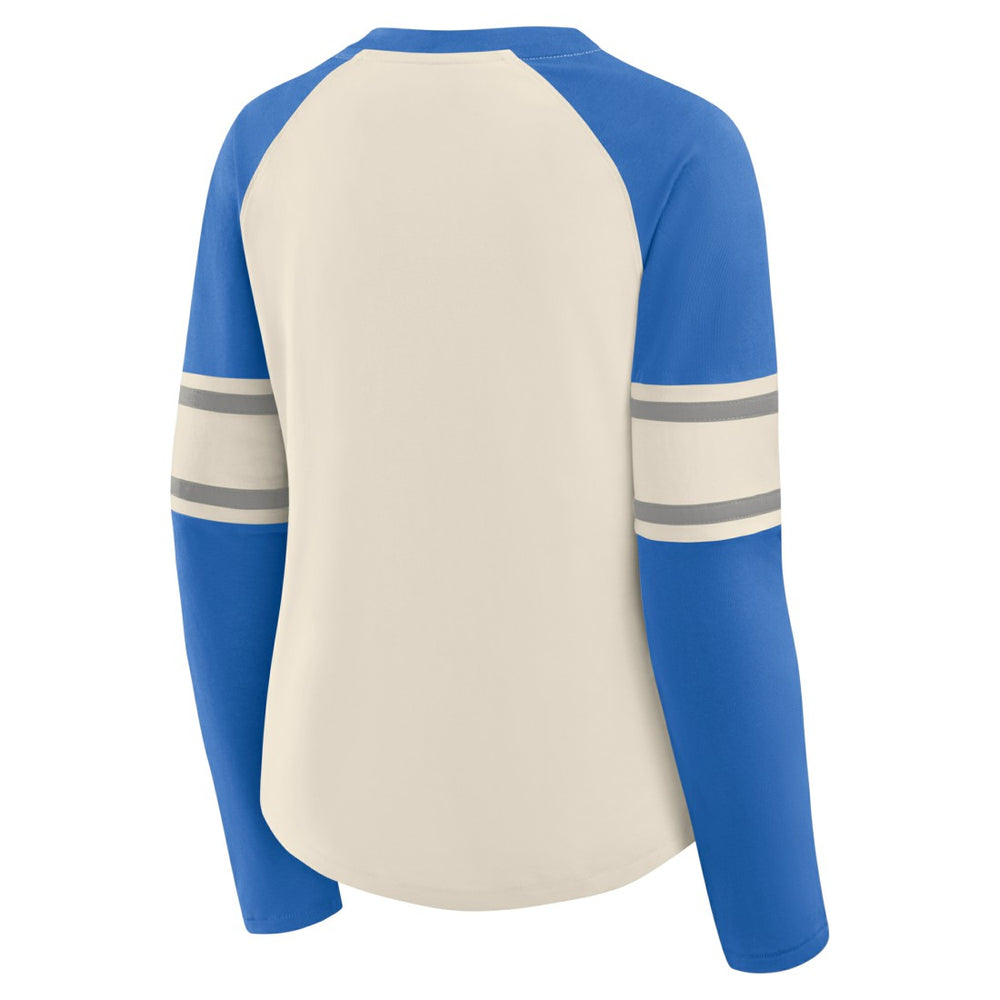 Detroit Lions Women's Hometown Gridiron Hero Raglan Lace-Up V-Neck Long Sleeve T-Shirt - Cream/Blue online