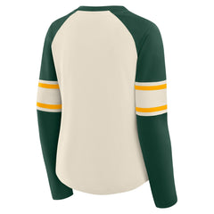 Green Bay Packers Women's Hometown Gridiron Hero Raglan Lace-Up V-Neck Long Sleeve T-Shirt - Cream/Green on sale