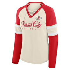 Kansas City Chiefs Women's Hometown Gridiron Hero Raglan Lace-Up V-Neck Long Sleeve T-Shirt - Cream/Red cheap