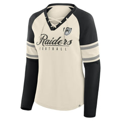 Las Vegas Raiders Women's Hometown Gridiron Hero Raglan Lace-Up V-Neck Long Sleeve T-Shirt - Cream/Black online