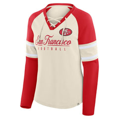 San Francisco 49ers Women's Hometown Gridiron Hero Raglan Lace-Up V-Neck Long Sleeve T-Shirt - Cream/Scarlet sale