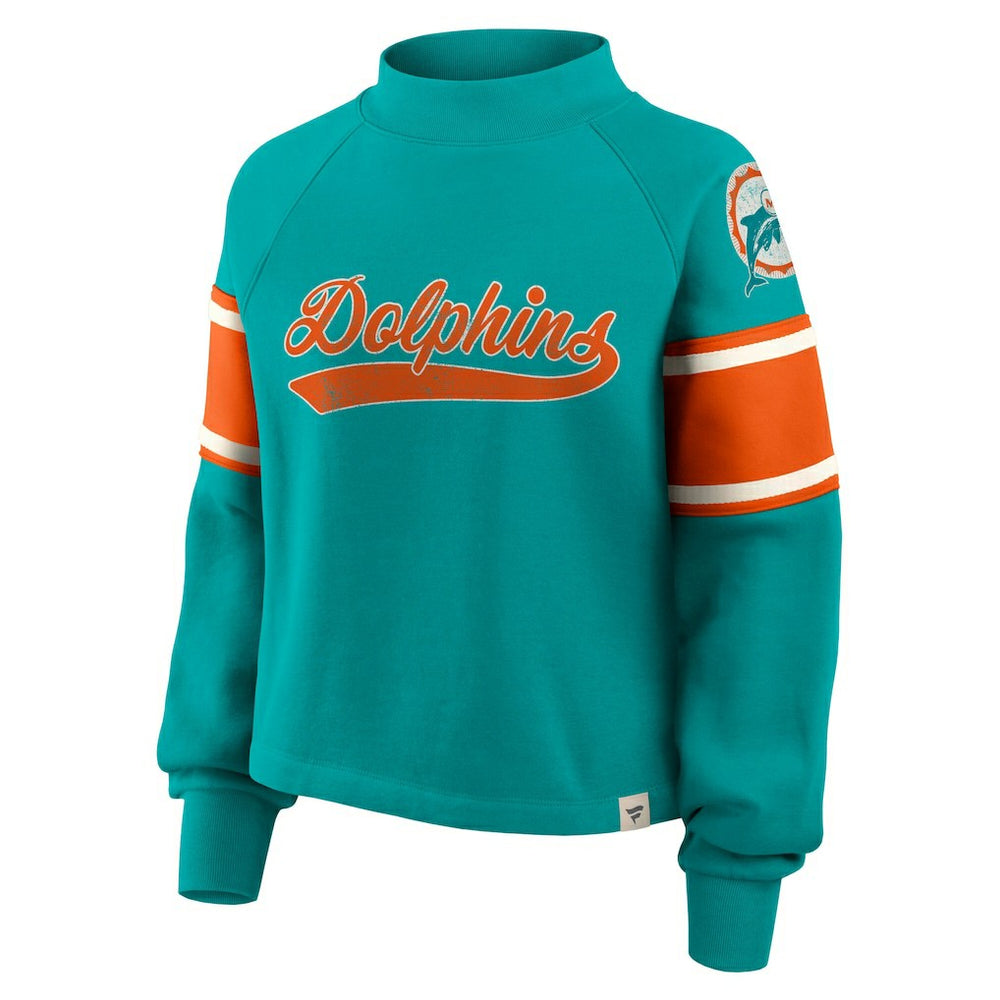 Miami Dolphins Oversized Hometown Toss Sweep Mock Neck Pullover - Aqua discount