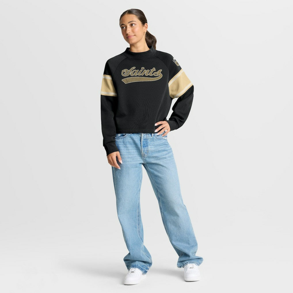 New Orleans Saints Oversized Hometown Toss Sweep Mock Neck Pullover - Black cheap