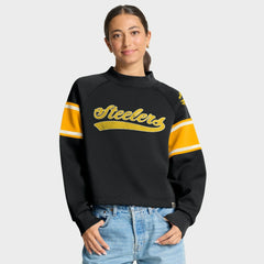 Pittsburgh Steelers Oversized Hometown Toss Sweep Mock Neck Pullover - Black cheap