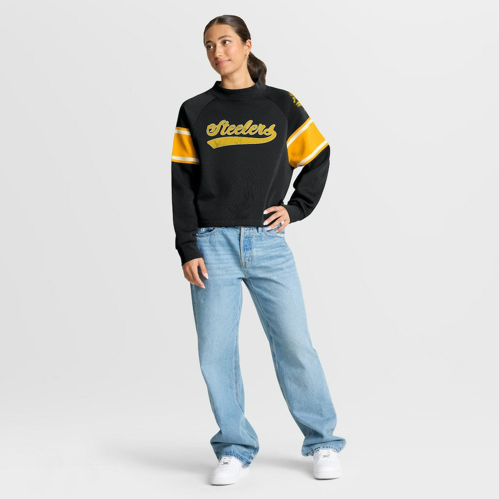 Pittsburgh Steelers Oversized Hometown Toss Sweep Mock Neck Pullover - Black cheap