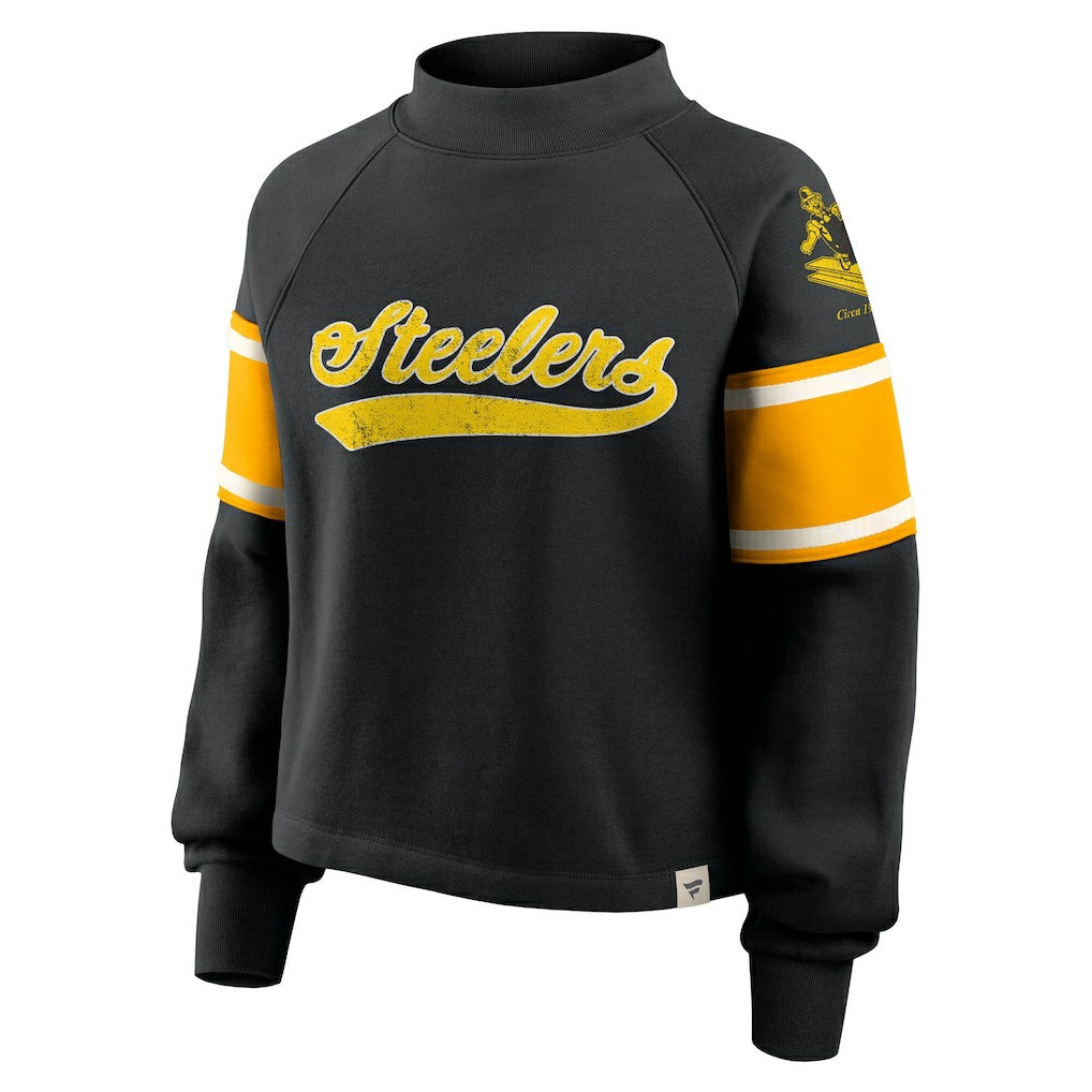 Pittsburgh Steelers Oversized Hometown Toss Sweep Mock Neck Pullover - Black cheap