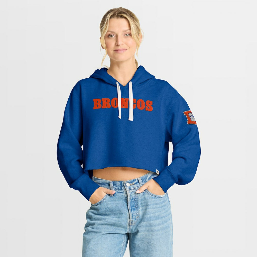 Denver Broncos Women's Oversized Hometown Heritage Cropped Hoodie - Royal sale