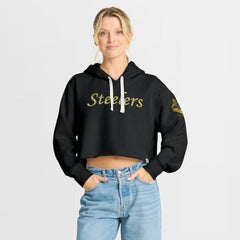 Pittsburgh Steelers Women's Oversized Hometown Heritage Cropped Hoodie - Black outlet