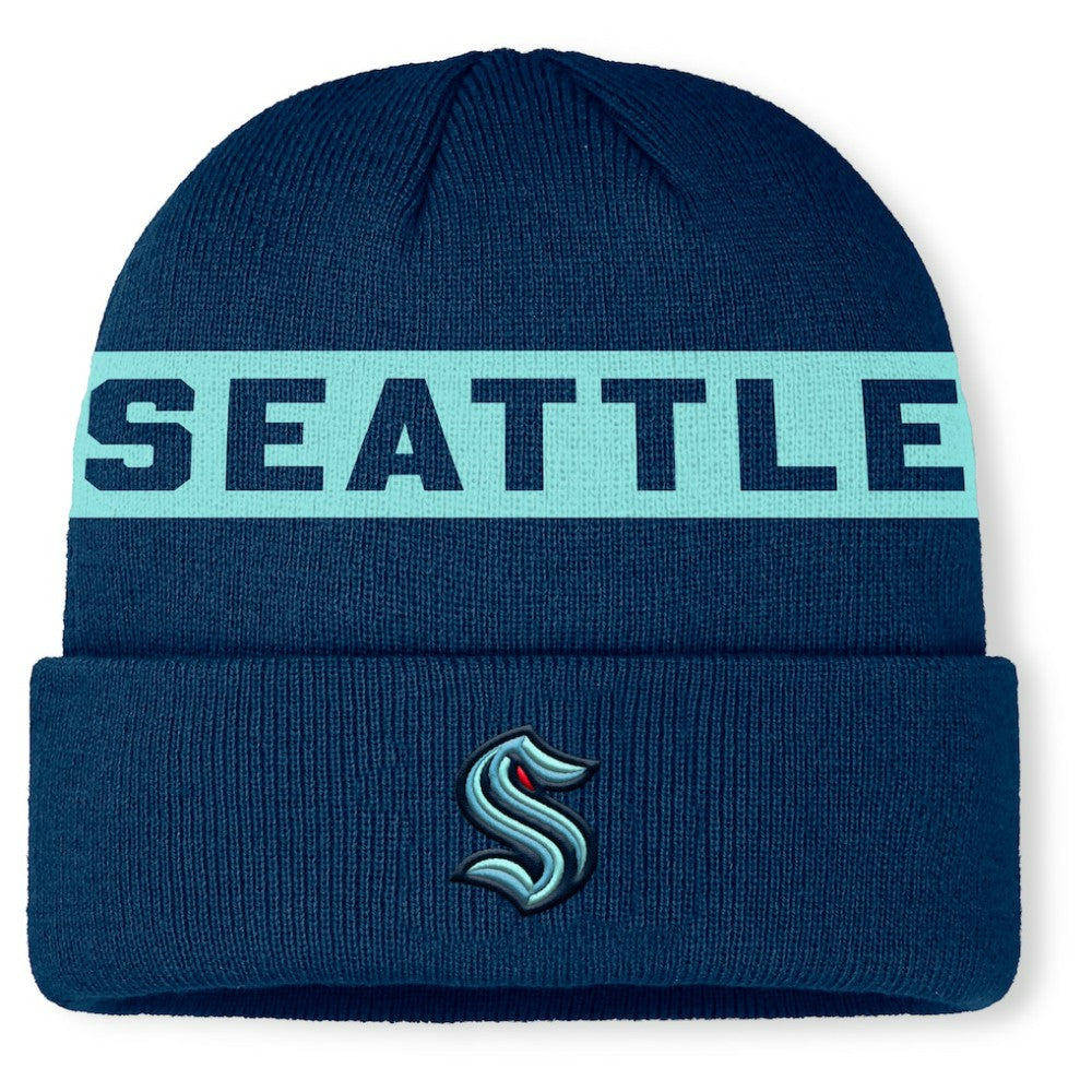 Seattle Kraken Fanatics Authentic Pro Rink Cuffed Knit Hat - Deep Sea Blue Hats