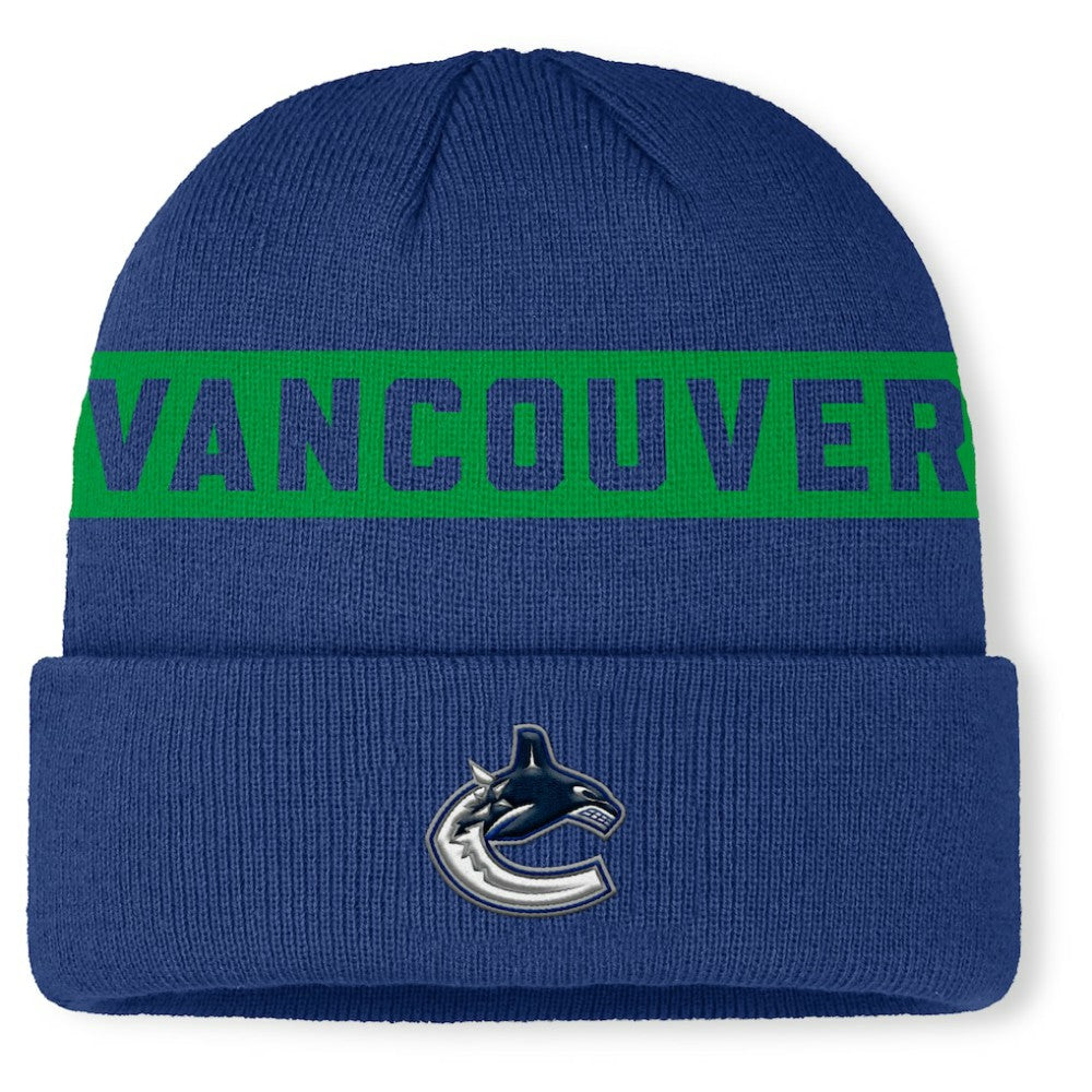 Vancouver Canucks Fanatics Authentic Pro Rink Cuffed Knit Hat - Blue Hats