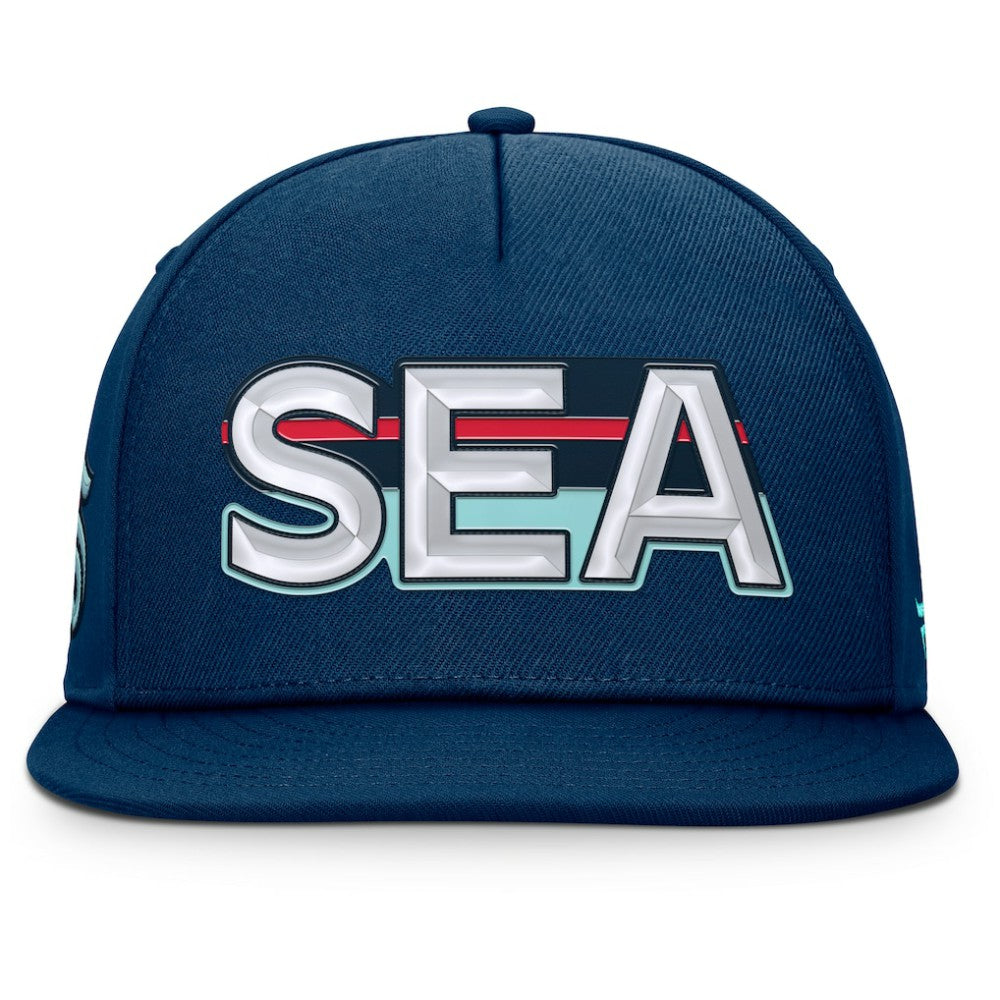 Seattle Kraken Fanatics Authentic Pro Rink Team Code Snapback Hat - Deep Sea Blue Hats