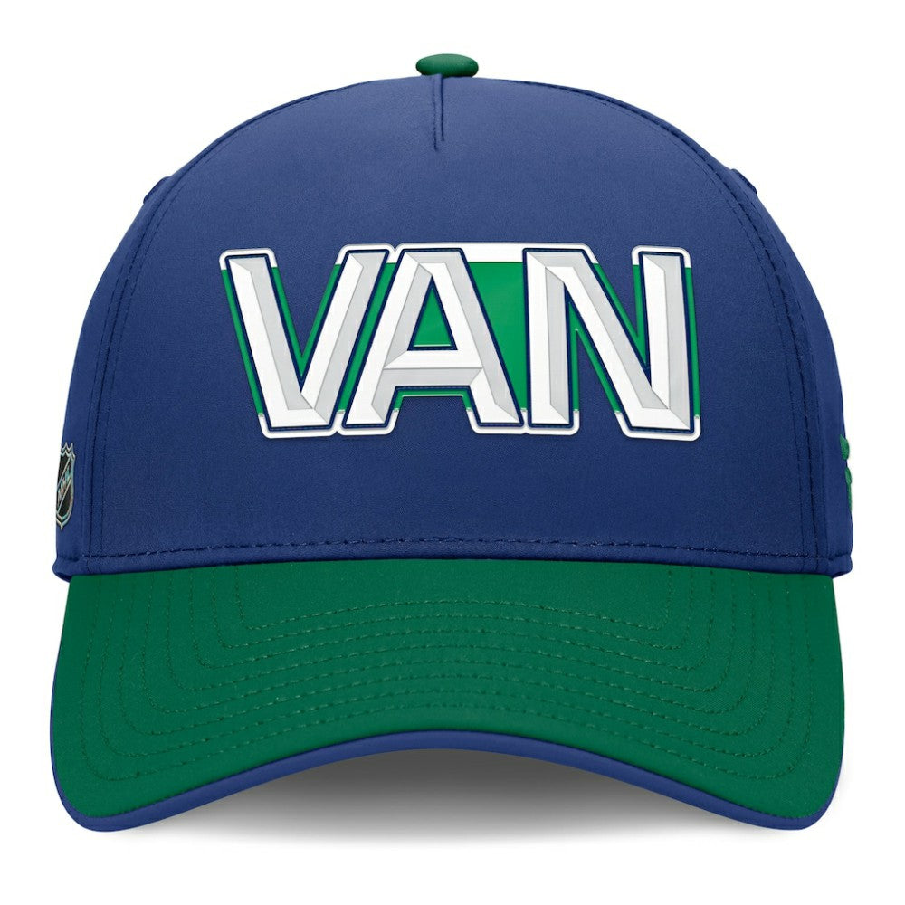 Vancouver Canucks Fanatics Authentic Pro Rink Team Code Flex Hat - Blue/Green Hats