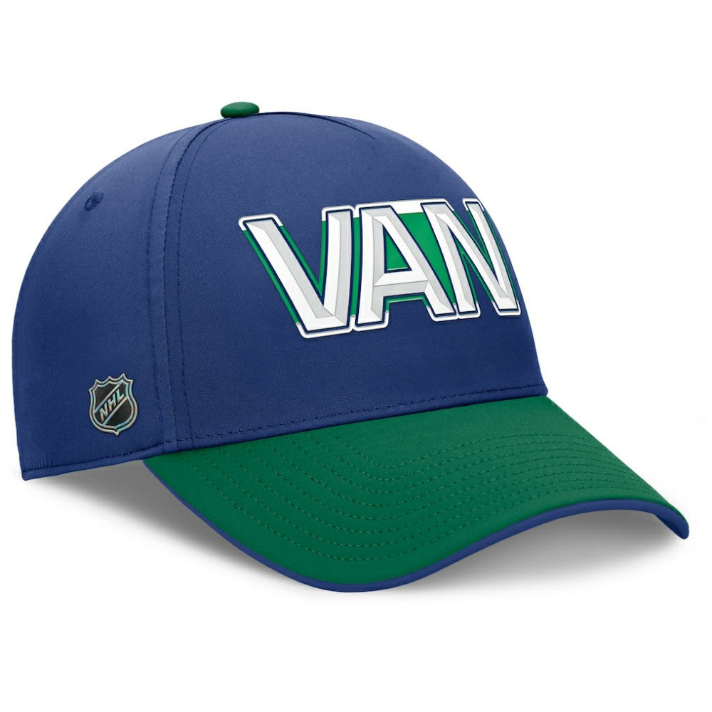Vancouver Canucks Fanatics Authentic Pro Rink Team Code Flex Hat - Blue/Green Hats