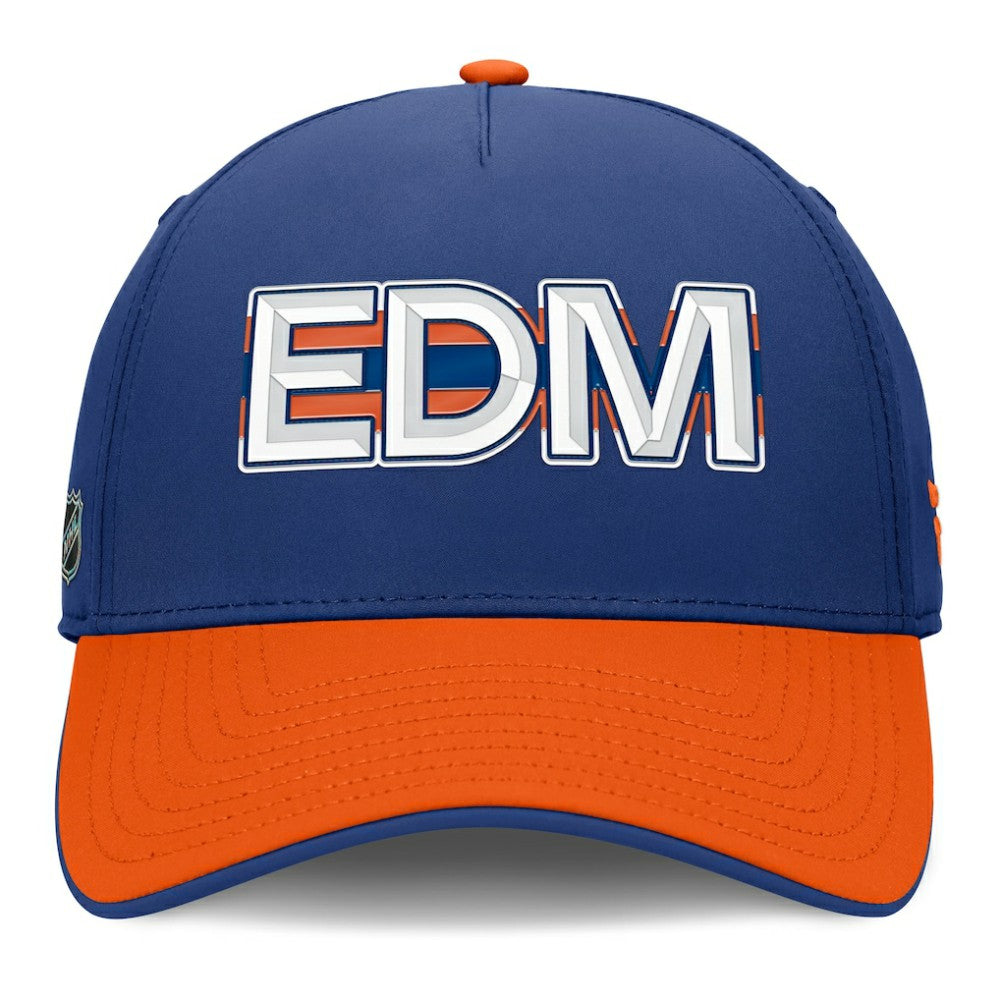 Edmonton Oilers Fanatics Authentic Pro Rink Team Code Flex Hat - Royal/Orange Hats