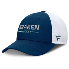 Seattle Kraken Fanatics Authentic Pro Rink Lockup Adjustable Trucker Hat - Deep Sea Blue/White Hats