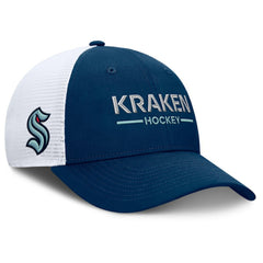Seattle Kraken Fanatics Authentic Pro Rink Lockup Adjustable Trucker Hat - Deep Sea Blue/White Hats
