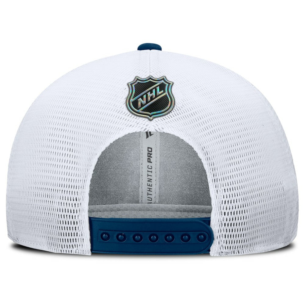 Seattle Kraken Fanatics Authentic Pro Rink Lockup Adjustable Trucker Hat - Deep Sea Blue/White Hats