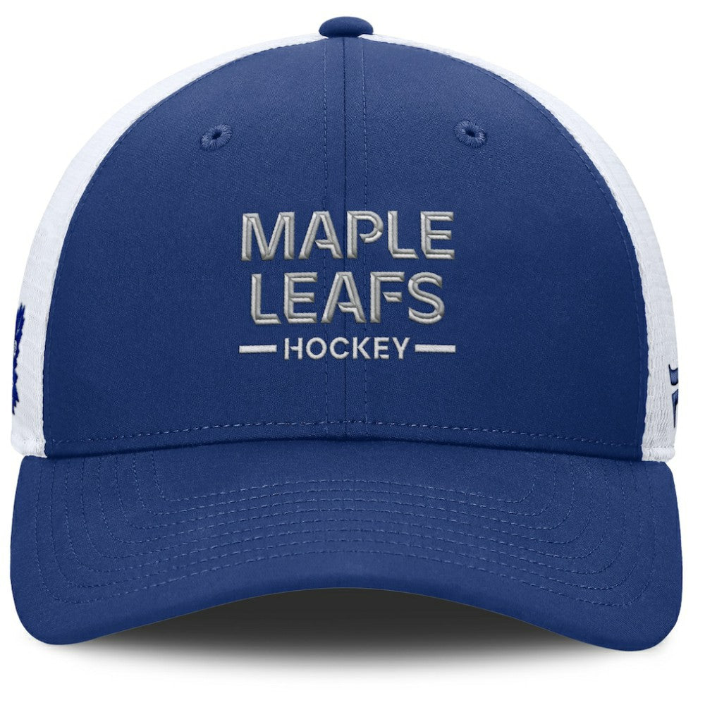 Toronto Maple Leafs Fanatics Authentic Pro Rink Lockup Adjustable Trucker Hat - Blue/White Hats