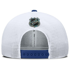 Vancouver Canucks Fanatics Authentic Pro Rink Lockup Adjustable Trucker Hat - Blue/White Hats