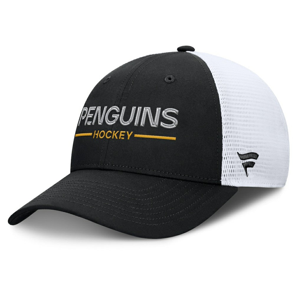 Pittsburgh Penguins Fanatics Authentic Pro Rink Lockup Adjustable Trucker Hat - Black/White Hats
