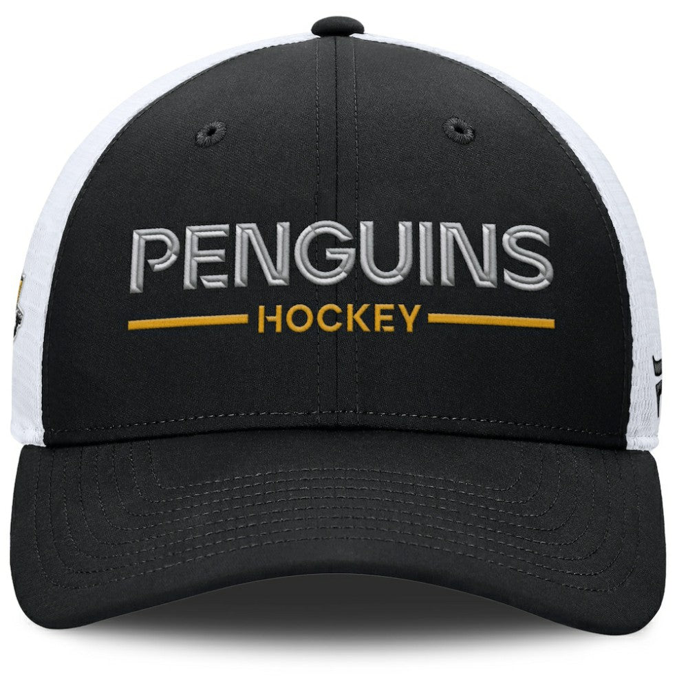 Pittsburgh Penguins Fanatics Authentic Pro Rink Lockup Adjustable Trucker Hat - Black/White Hats