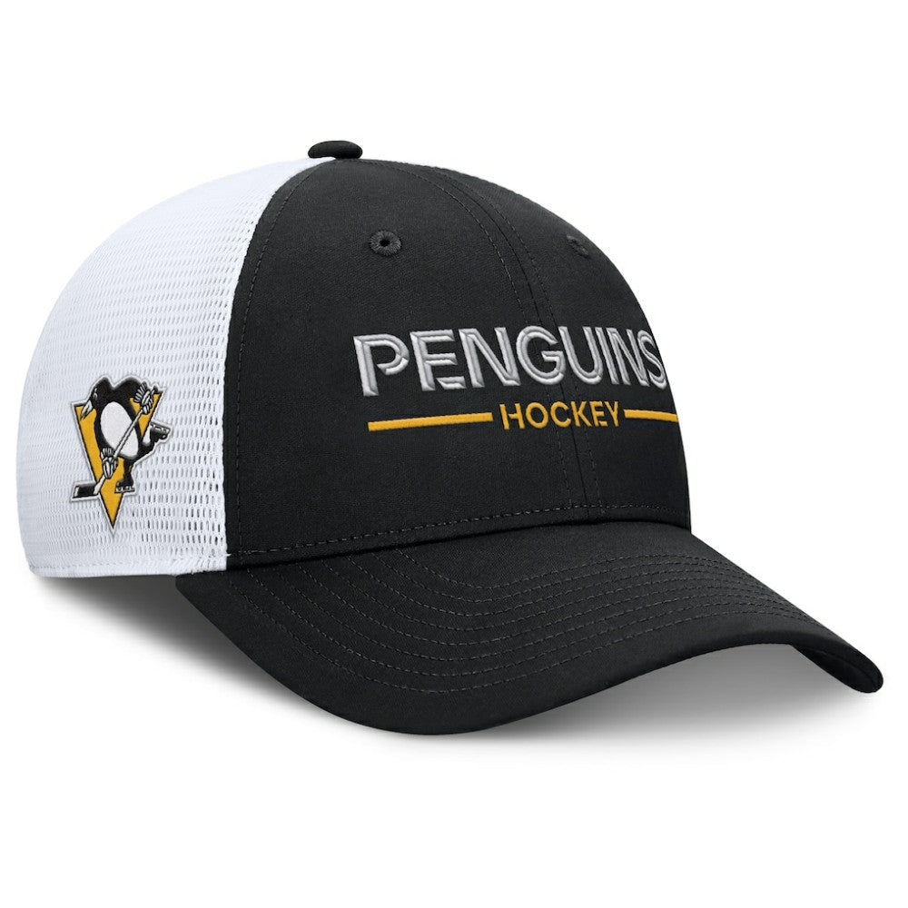Pittsburgh Penguins Fanatics Authentic Pro Rink Lockup Adjustable Trucker Hat - Black/White Hats