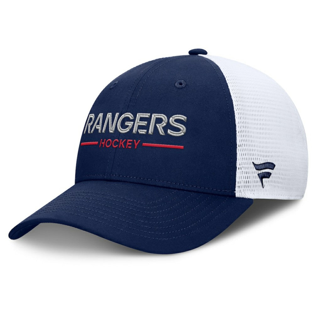 New York Rangers Fanatics Authentic Pro Rink Lockup Adjustable Trucker Hat - Navy/White Hats
