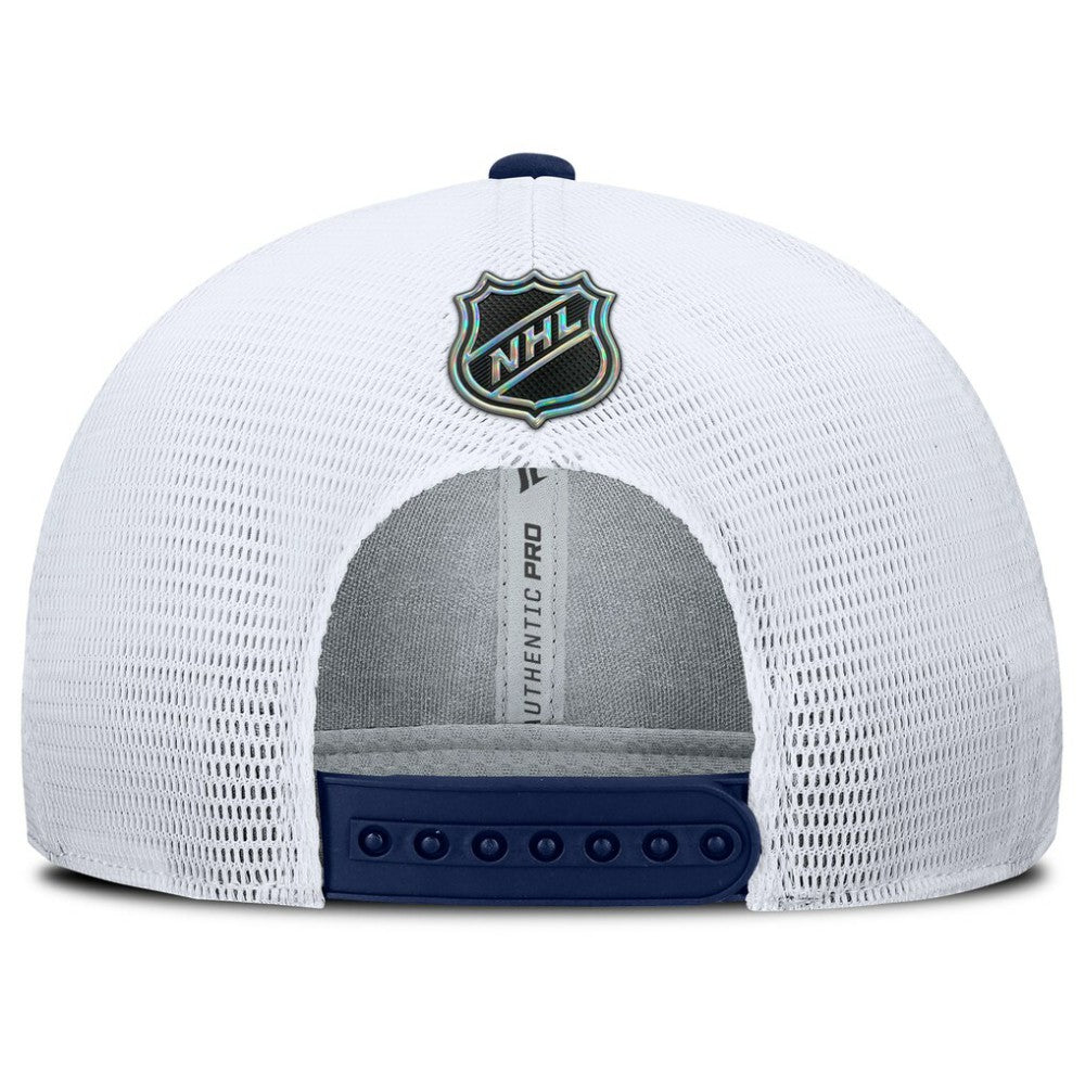 New York Rangers Fanatics Authentic Pro Rink Lockup Adjustable Trucker Hat - Navy/White Hats