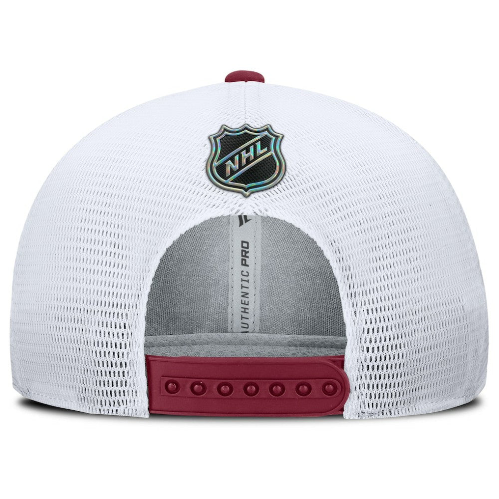 Colorado Avalanche Fanatics Authentic Pro Rink Lockup Adjustable Trucker Hat - Burgundy/White Hats