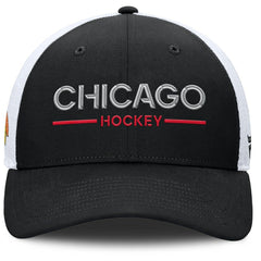 Chicago Blackhawks Fanatics Authentic Pro Rink Lockup Adjustable Trucker Hat - Black/White Hats