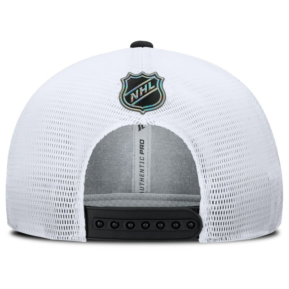 Chicago Blackhawks Fanatics Authentic Pro Rink Lockup Adjustable Trucker Hat - Black/White Hats
