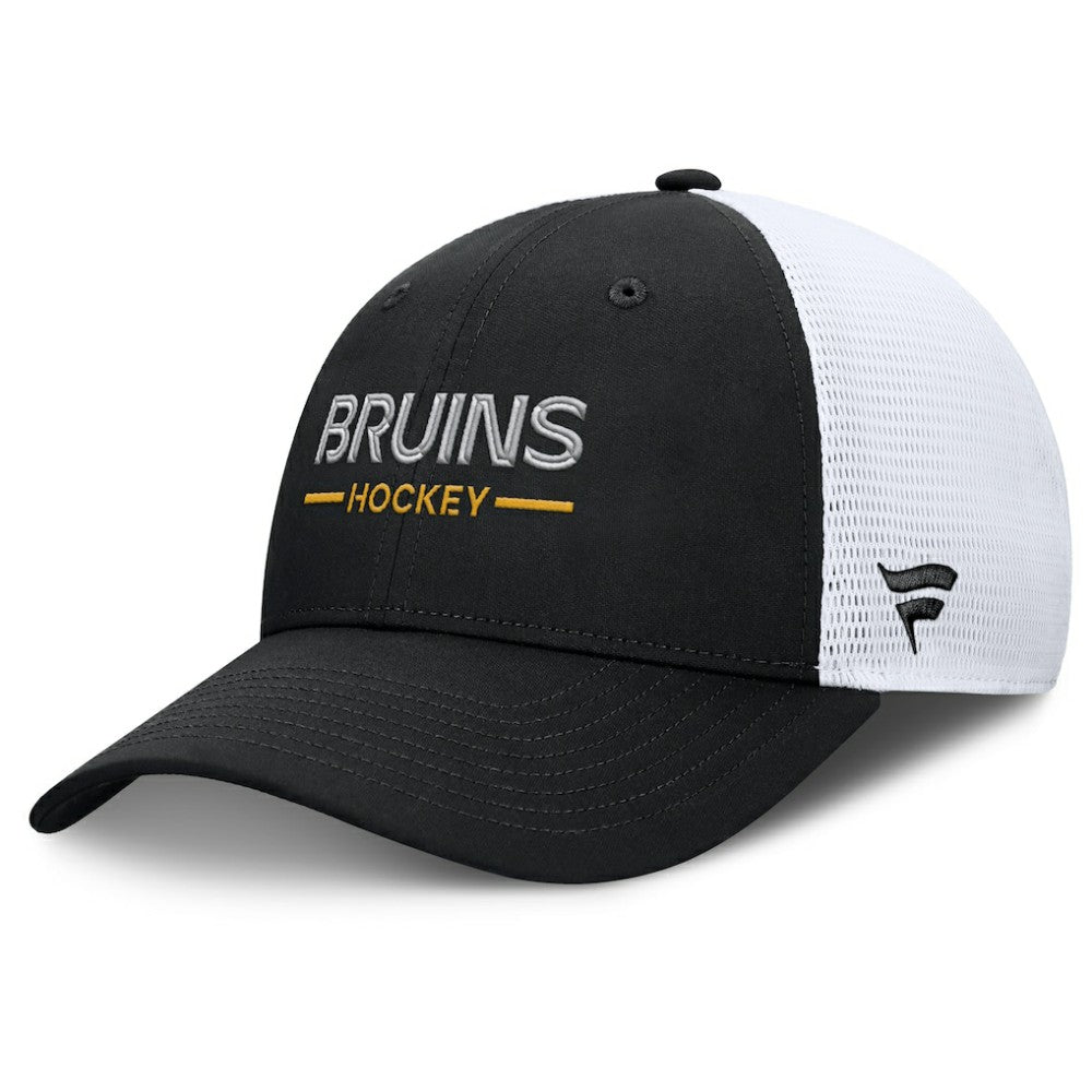 Boston Bruins Fanatics Authentic Pro Rink Lockup Adjustable Trucker Hat - Black/White Hats