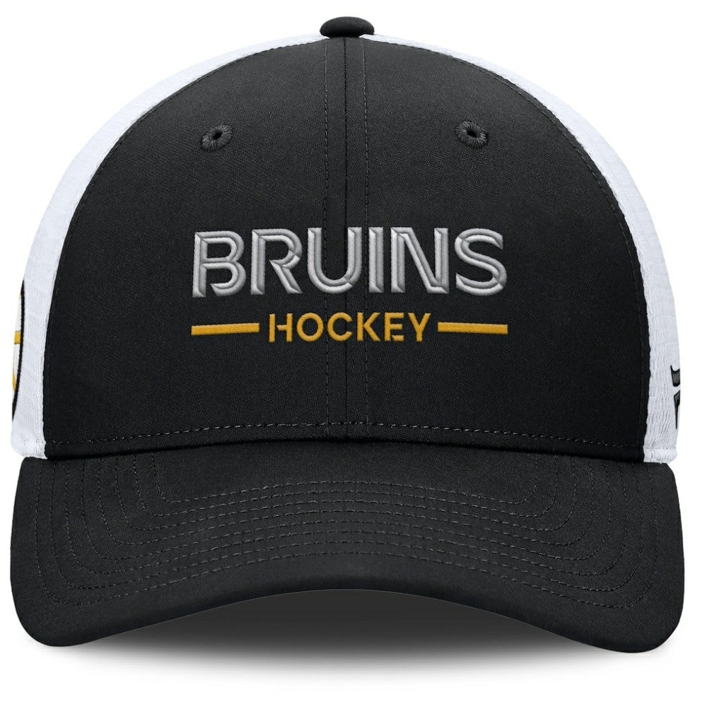 Boston Bruins Fanatics Authentic Pro Rink Lockup Adjustable Trucker Hat - Black/White Hats