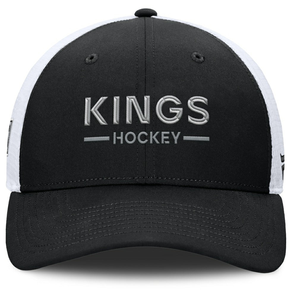 Los Angeles Kings Fanatics Authentic Pro Rink Lockup Adjustable Trucker Hat - Black/White Hats